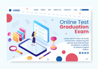 Online Testing Course Landing Page Template Flat Design Illustration Editable of Square Background for Social media, E-learning and Education Concept