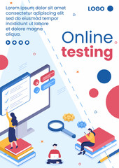 Online Testing Course Flyer Template Flat Design Illustration Editable of Square Background for Social media, E-learning and Education Concept