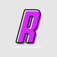Letter r purple with color contour, minimalist letter graphic for modern comic book logo, cartoon headline, creative lettering and art monogram. Minimal style letters, vector typographic design