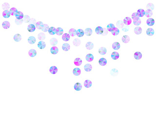 Violet sequins confetti scatter vector composition. Round glossy bead particles holiday glitter flatlay. Birthday confetti placer twinkling texture.