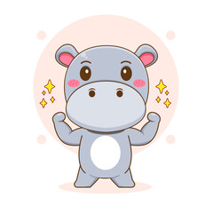 Cute strong Hippo cartoon character