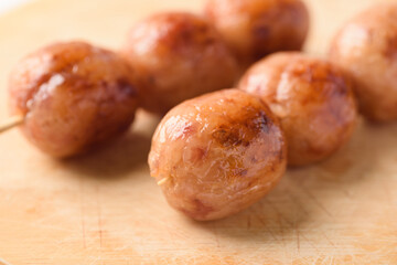 Thai sausage or Isaan sausage Local street food has a sour taste from fermented minced pork with rice and grilled over charcoal.