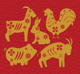 Fototapeta na wymiar five chinese zodiac animals