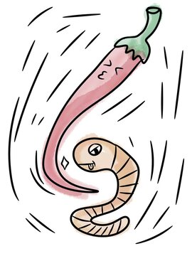 chilci and worm cartoon on white background