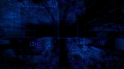 Digital Brain Neural Network. Machine Learning Concept. Blue Tech Background. 3D Render.