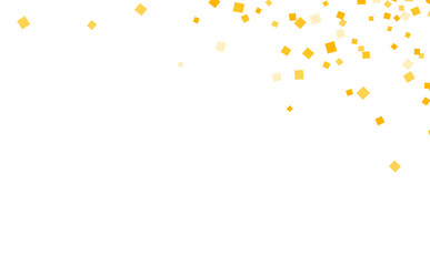 Fototapeta premium Stylish gold square confetti tinsels falling on white. Luxurious Confetti Fall From Top To Bottom. Postcard Square Design eps.10