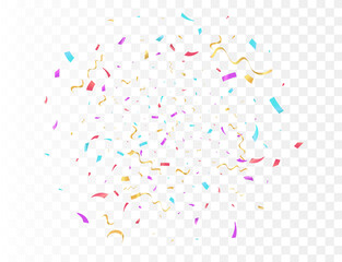 Fototapeta premium Confetti burst explosion On Transparent Background Color flying ribbons and streamers. Birthday party vector background
