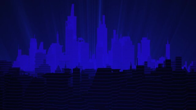 Visualization of digital city skyscrapers at night