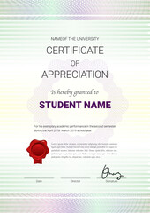 Certificate or diploma template with guilloche style in vector illustration.