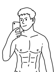 Fototapeta premium black and white of cute man cartoon for coloring