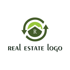 R real estate logo icon with circle arrow