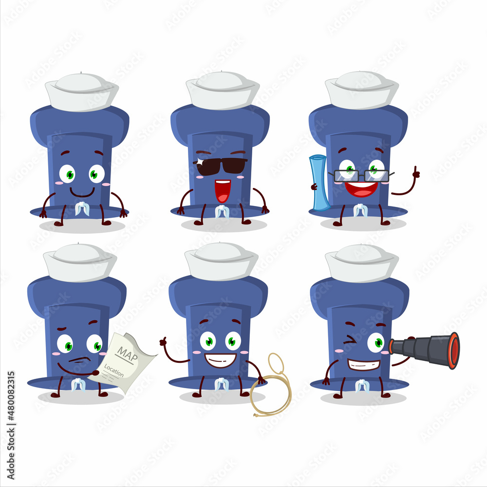 Poster A character image design of blue push pin as a ship captain with binocular