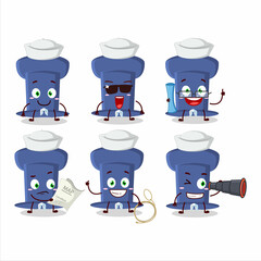 A character image design of blue push pin as a ship captain with binocular