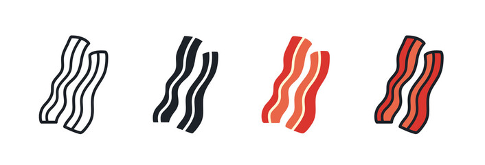 Bacon strips icon. Linear flat color icons contour shape outline. Black isolated silhouette. Fill solid icon. Modern glyph design. Set of vector illustrations. Meat products. Food ingredients