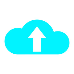 Upload cloud icon. White arrow sign. Blue shape. App button. Technology concept. Vector illustration. Stock image. 