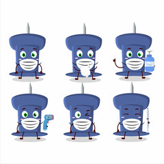 A picture of blue push pin cartoon design style keep staying healthy during a pandemic