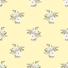 Spring flowers seamless pattern. Botanical background. Arrangement of pink and white wildflowers.