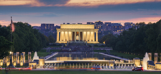 Lincoln Monument construction in sunset light. Landmark of United States of America, Washington DC.