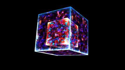powerful magic ice bolt cube fusion and violet power mystery energy surface and eternal flame cube