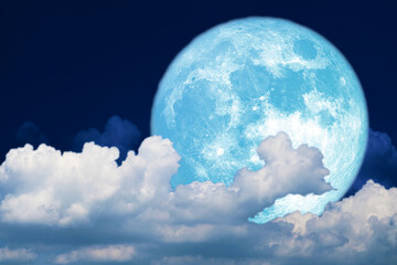 Naklejka na ściany i meble Full blue moon and white silhouette cloud sky in the night sky