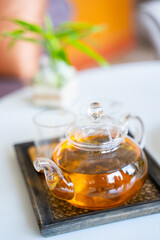 hot jasmine tea in teapot