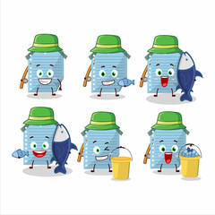 A fisherman blue sticky notes cartoon picture catch a big fish