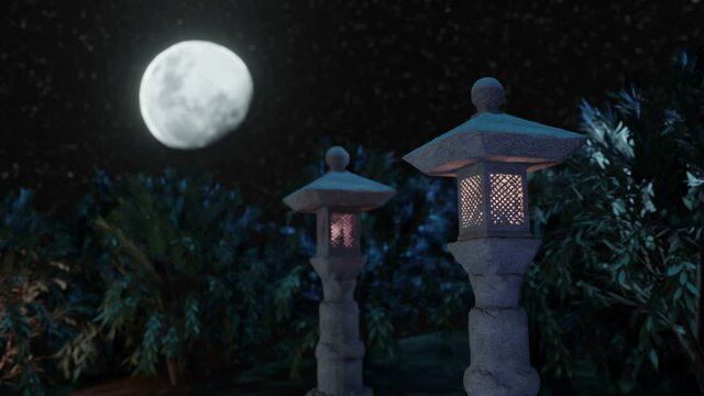 japanese stone lantern at night