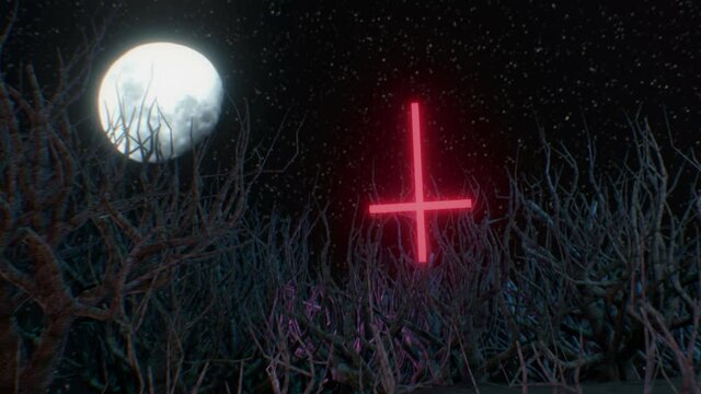 inverted cross satanic in woods