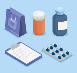 five medicine isometric icons