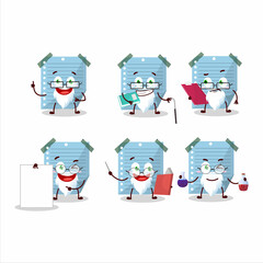 Professor blue sticky notes academic cartoon character working on laboratory