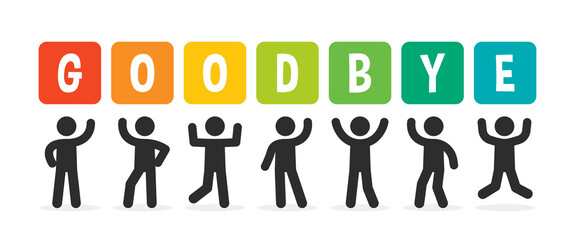 People holding Goodbye message banner.