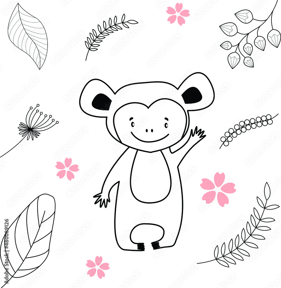 Wall mural Seamless childish pattern with cute animals in black and white style. Vector illustration. Beautiful animals. Creative scandinavian kids textures for fabric, wrapping, textile, wallpaper, clothes.