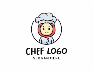 Cute women chef muslim logo template