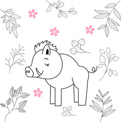 Seamless childish pattern with cute animals in black and white style. Vector illustration. Beautiful animals. Creative scandinavian kids textures for fabric, wrapping, textile, wallpaper, clothes.