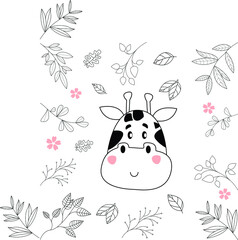 Seamless childish pattern with cute animals in black and white style. Vector illustration. Beautiful animals. Creative scandinavian kids textures for fabric, wrapping, textile, wallpaper, clothes.