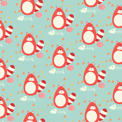 Hand drawn seamless pattern abstract cute cat cartoon premium vector 
for kids and baby. Print on t shirts, fabric, linen, textile and wallpaper background

