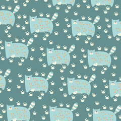 Hand drawn seamless pattern abstract cute cat cartoon premium vector 
for kids and baby. Print on t shirts, fabric, linen, textile and wallpaper background