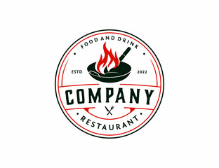 Vintage Asian wok restaurant logo design - obrazy, fototapety, plakaty