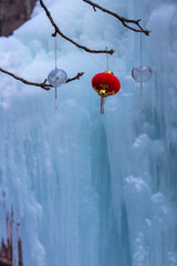 Ice flozen world and Ice waterfall with lantern and wind chime