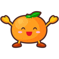 両手を挙げて喜ぶかわいいみかんのキャラクターのイラスト