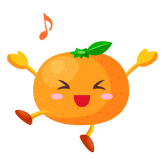 とても喜んでいるかわいいみかんのキャラクターのイラスト