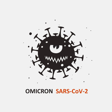 Omicron variant of COVID. New strain of coronavirus. Vector symbol. Evil bacteria