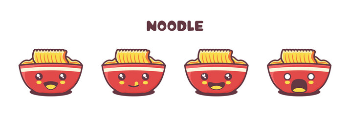 vector noodle cartoon mascot, with different facial expressions
