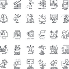 Investment flat vector icon outline collection set