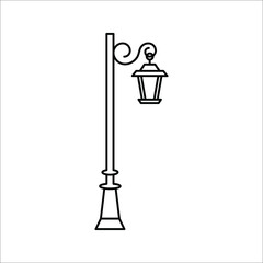 Street light line black and white vector icon. Lamppost flat silhouette on white background. eps 10