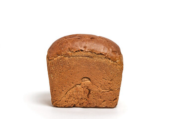 Loaf black bread on white background.