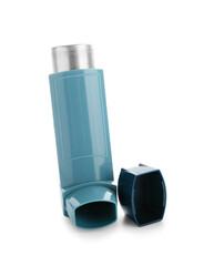 Asthma inhaler on white background