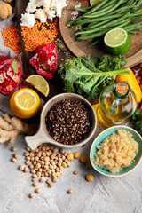 Plant based diet on gray background.