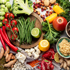 Plant based diet on gray background.