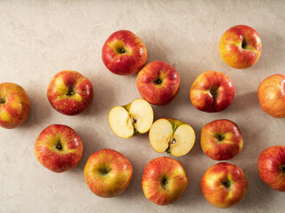Fresh apples on a marble background 